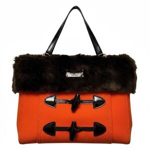 Kate Spade Quinn Foxtrot Hill Orange Tweed and Faux Fur Bag Purse